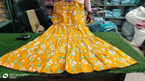 Vishpra Printed Lotus Flower Cotton Middi Gown Dress - Image 5